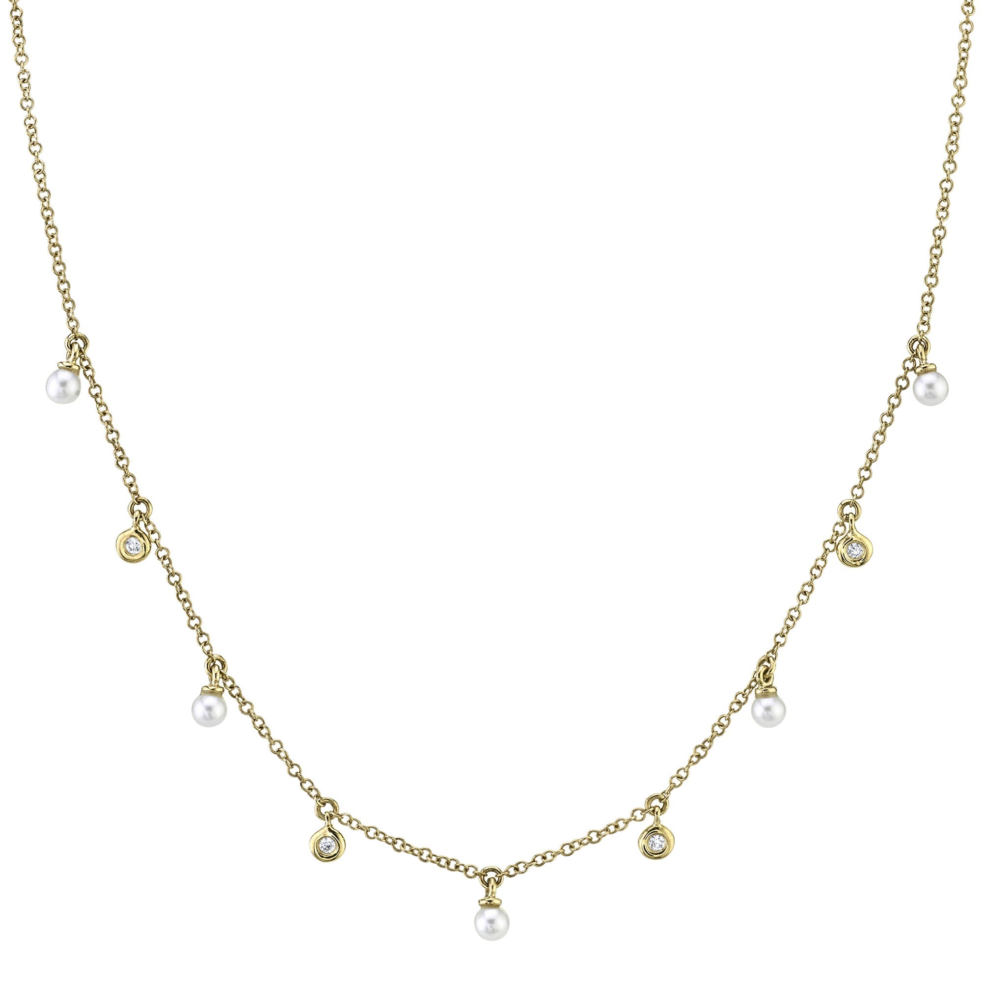 0.04CT 14K Y/G DIAMOND & CULTURED PEARL NECKLACE