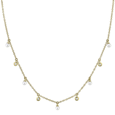 0.04CT 14K Y/G DIAMOND & CULTURED PEARL NECKLACE