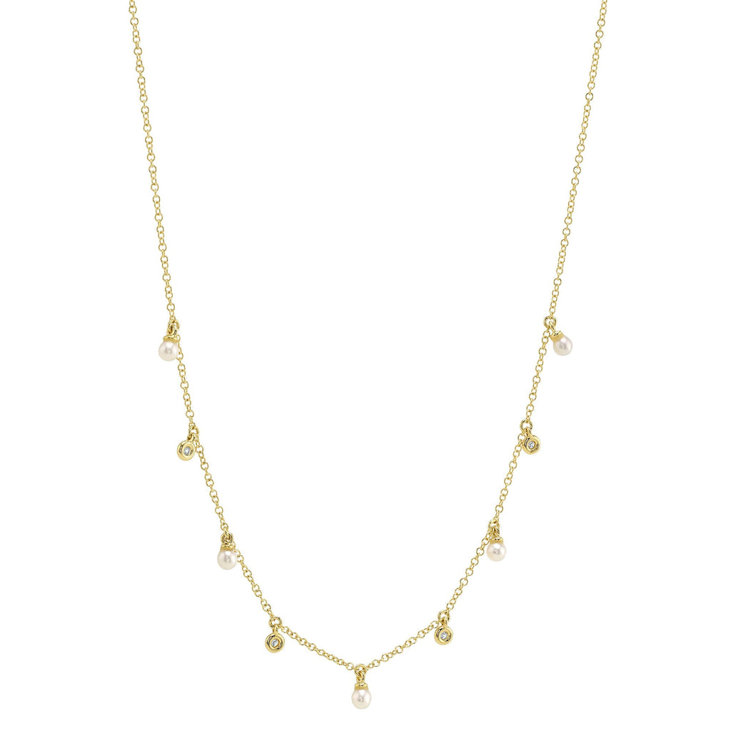 0.04CT 14K Y/G DIAMOND & CULTURED PEARL NECKLACE