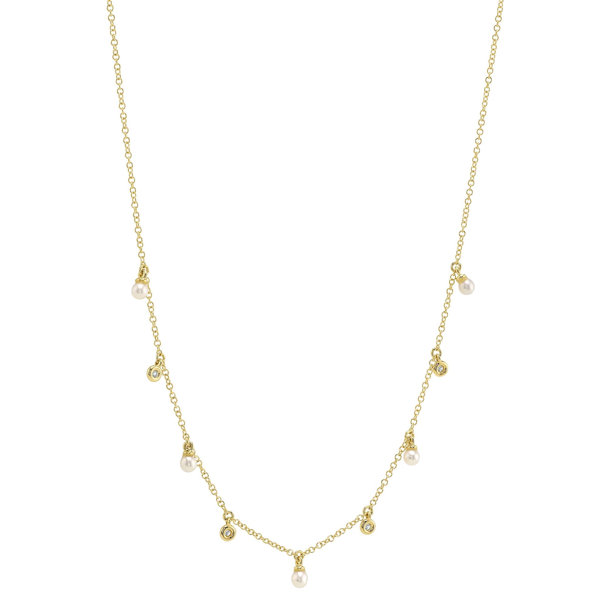 0.04CT 14K Y/G DIAMOND & CULTURED PEARL NECKLACE