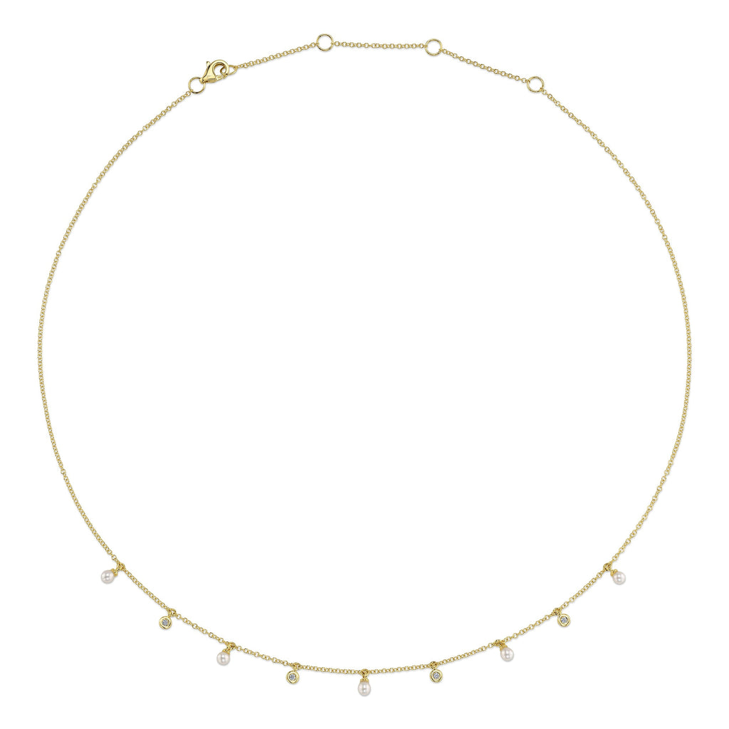 0.04CT 14K Y/G DIAMOND & CULTURED PEARL NECKLACE
