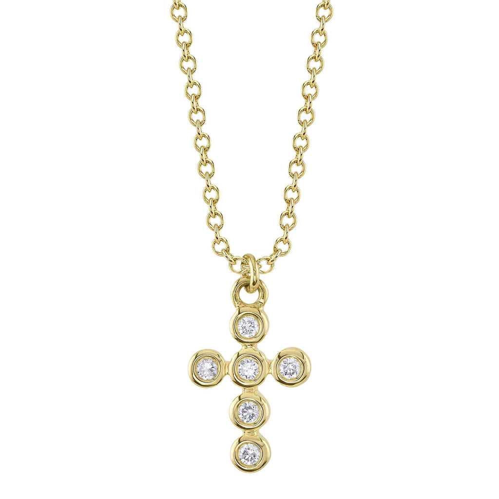 0.08CT 14K Y/G DIAMOND BEZEL CROSS NECKLACE
