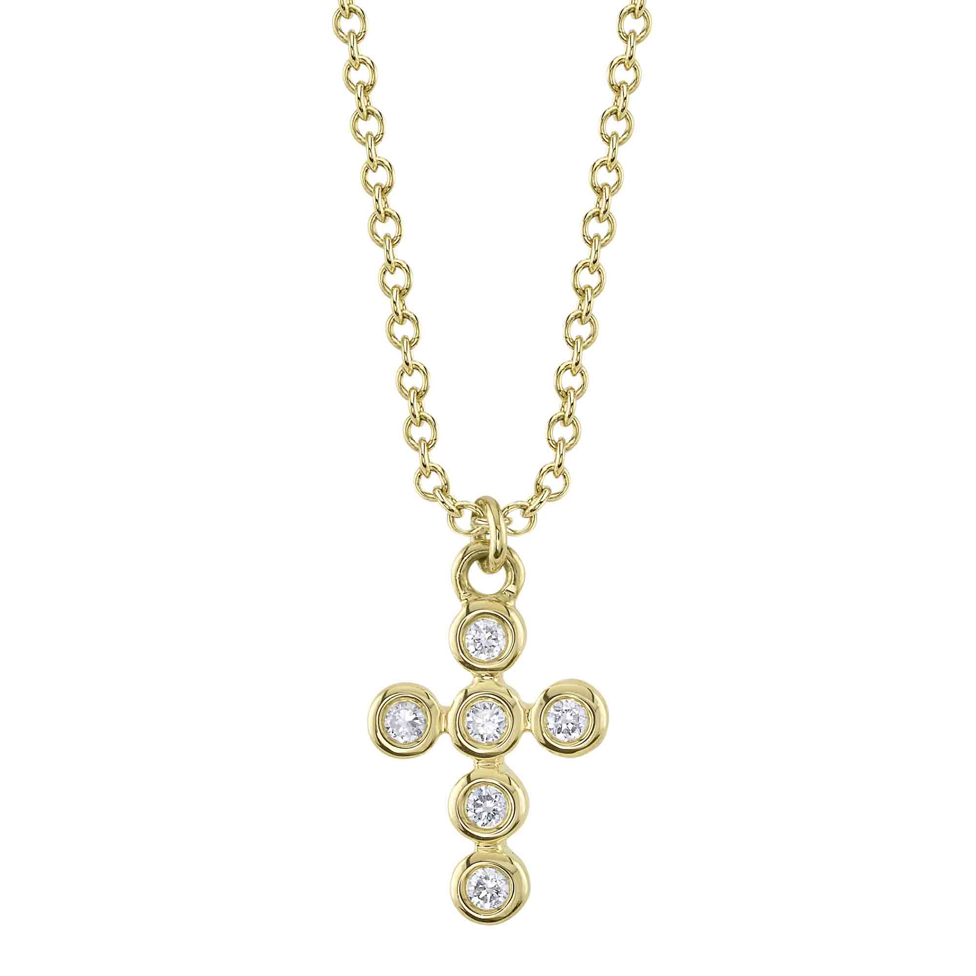 0.08CT 14K Y/G DIAMOND BEZEL CROSS NECKLACE