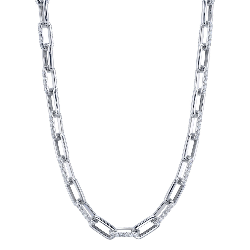 13.01CT 14K W/G DIAMOND PAVE PAPER CLIP LINK NECKLACE