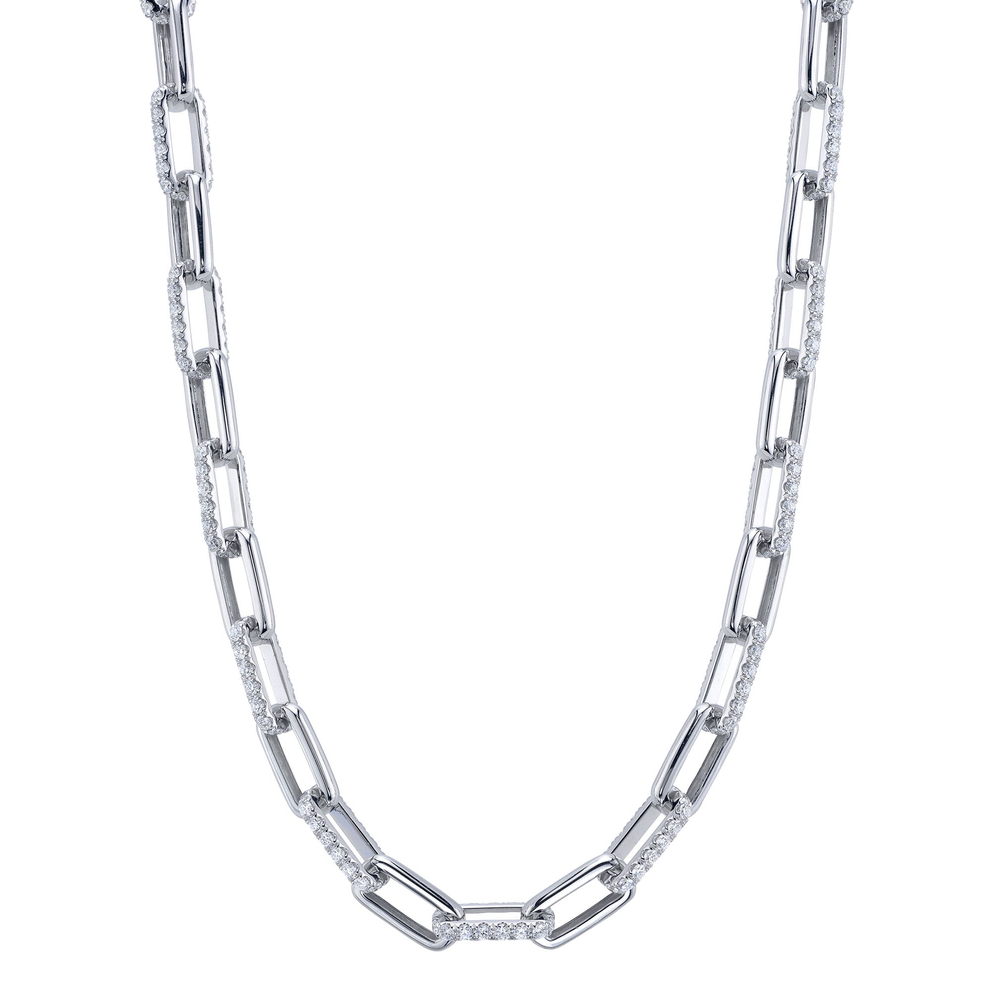 13.01CT 14K W/G DIAMOND PAVE PAPER CLIP LINK NECKLACE