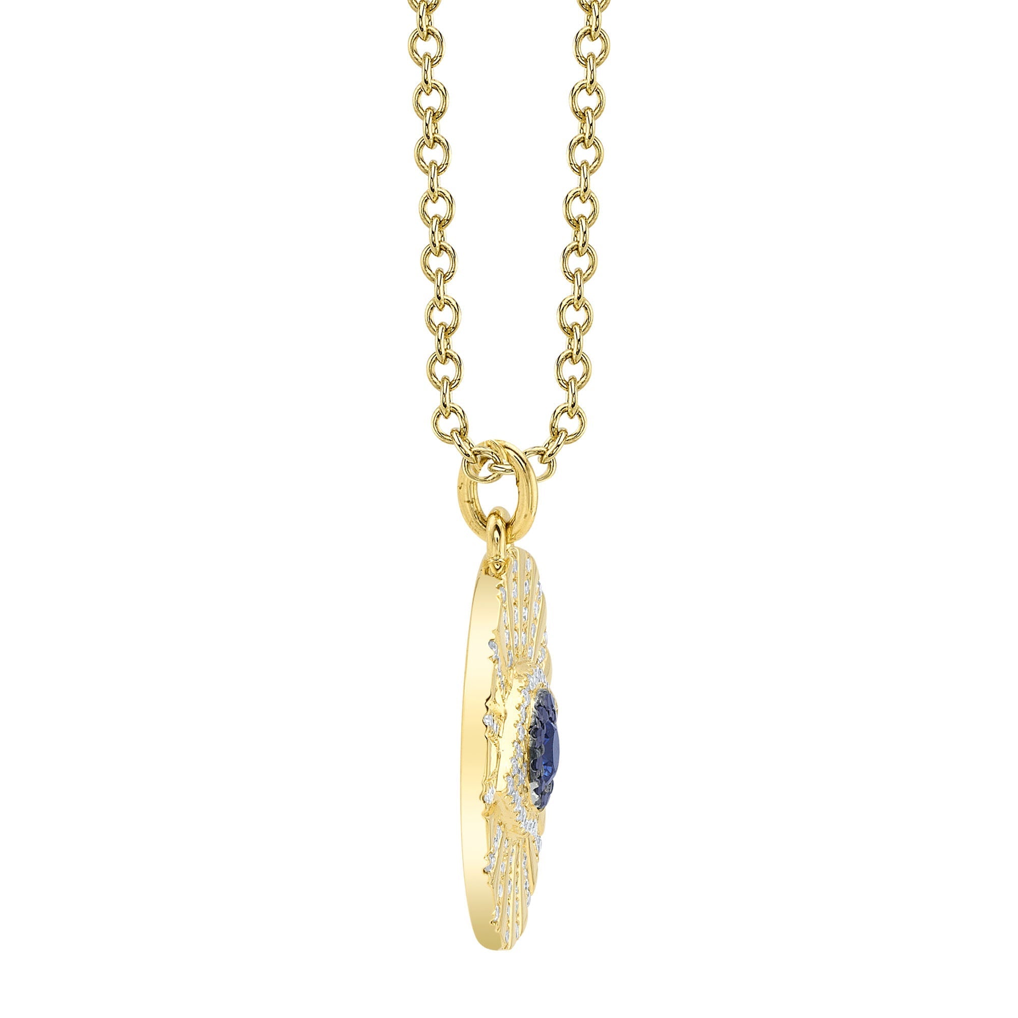 0.23CT BLACK & WHITE DIAMOND & 0.15CT BLUE SAPPHIRE 14K Y/G EYE NECKLACE