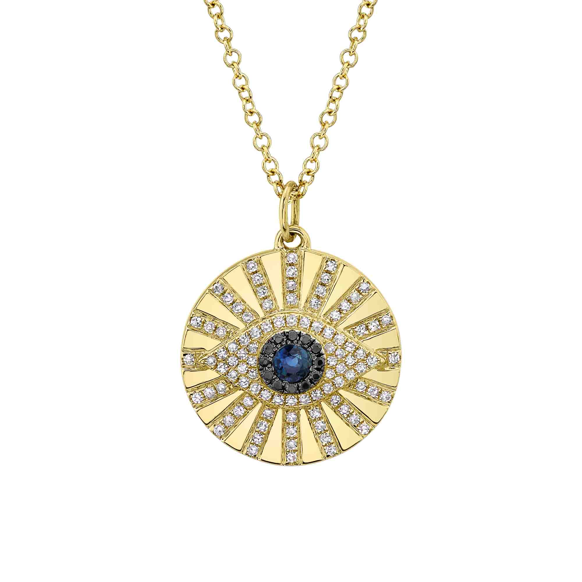 0.23CT BLACK & WHITE DIAMOND & 0.15CT BLUE SAPPHIRE 14K Y/G EYE NECKLACE