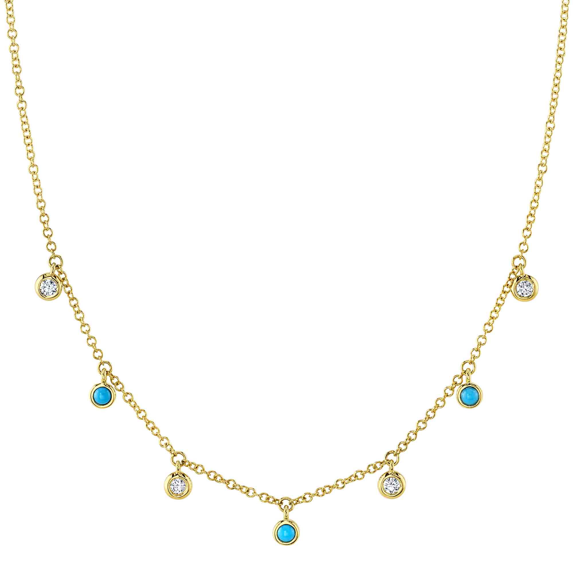 0.11CT DIAMOND & 0.11CT COMPOSITE TURQUOISE 14K Y/G NECKLACE