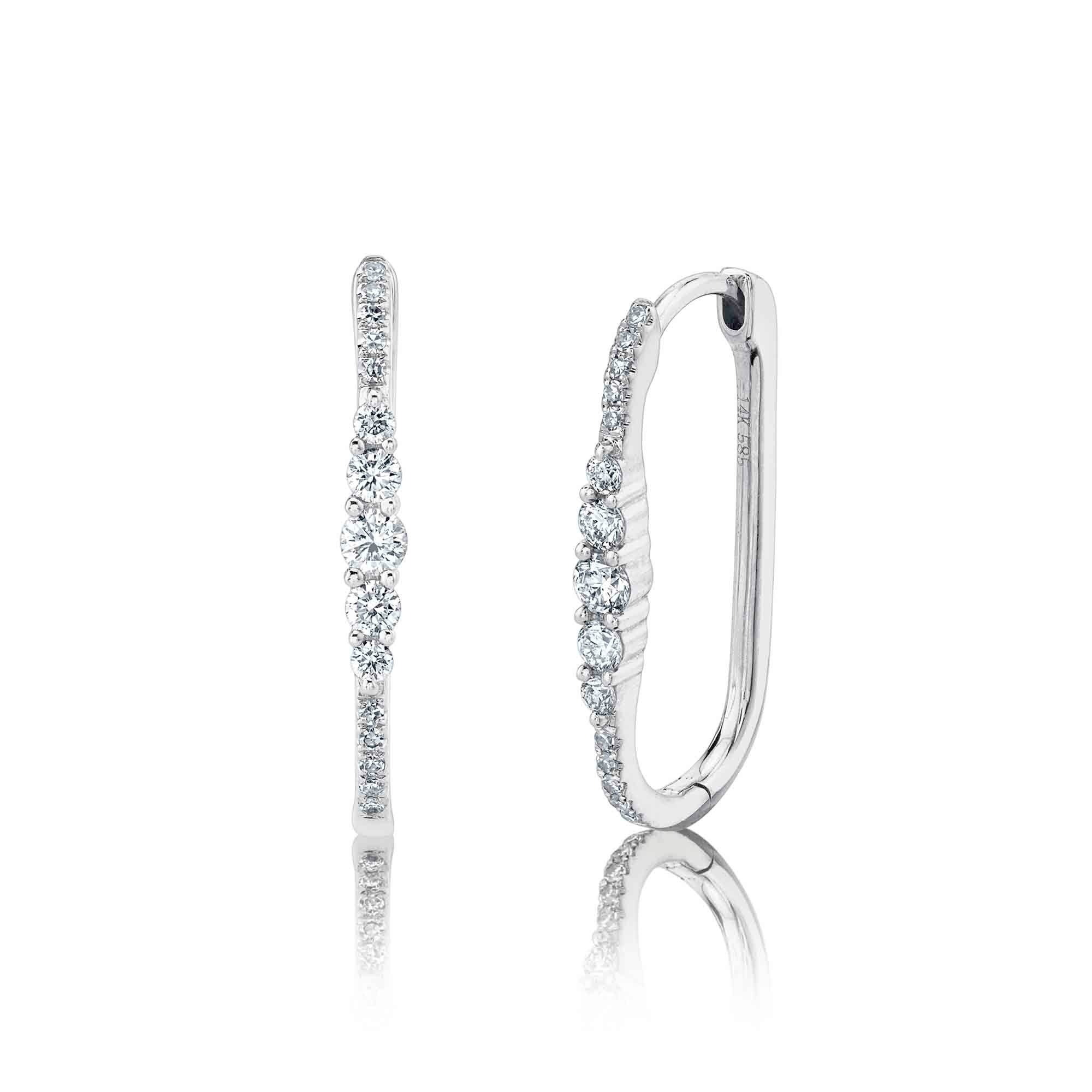 0.29CT 14K W/G DIAMOND OVAL HOOP EARRING