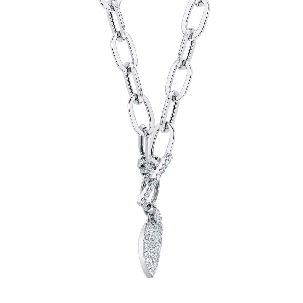 0.50CT 14K W/G DIAMOND PAVE HEART PAPER CLIP LINK NECKLACE