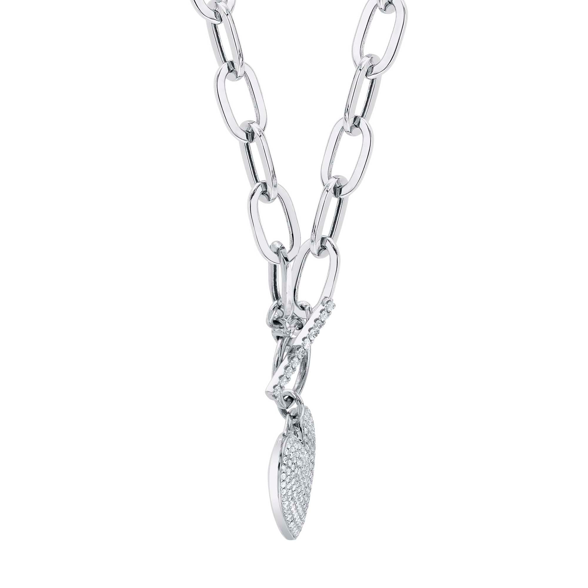 0.50CT 14K W/G DIAMOND PAVE HEART PAPER CLIP LINK NECKLACE