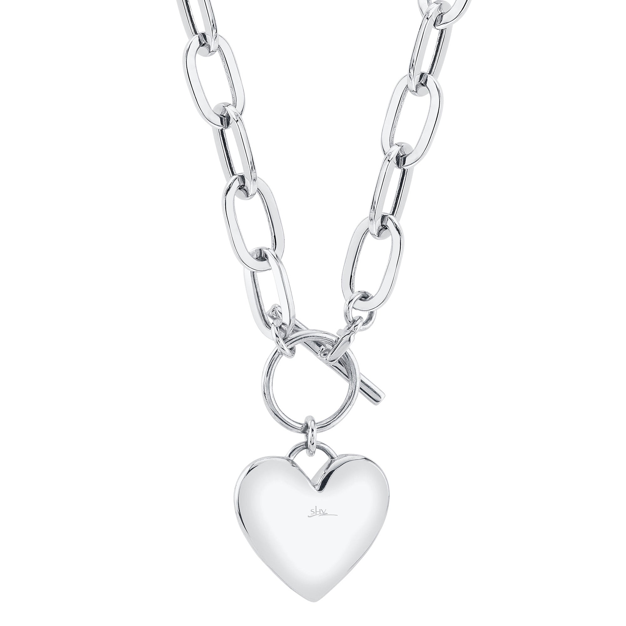0.50CT 14K W/G DIAMOND PAVE HEART PAPER CLIP LINK NECKLACE
