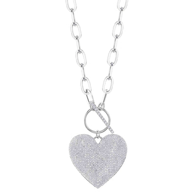 1.99CT 14K W/G DIAMOND PAVE HEART PAPER CLIP LINK NECKLACE