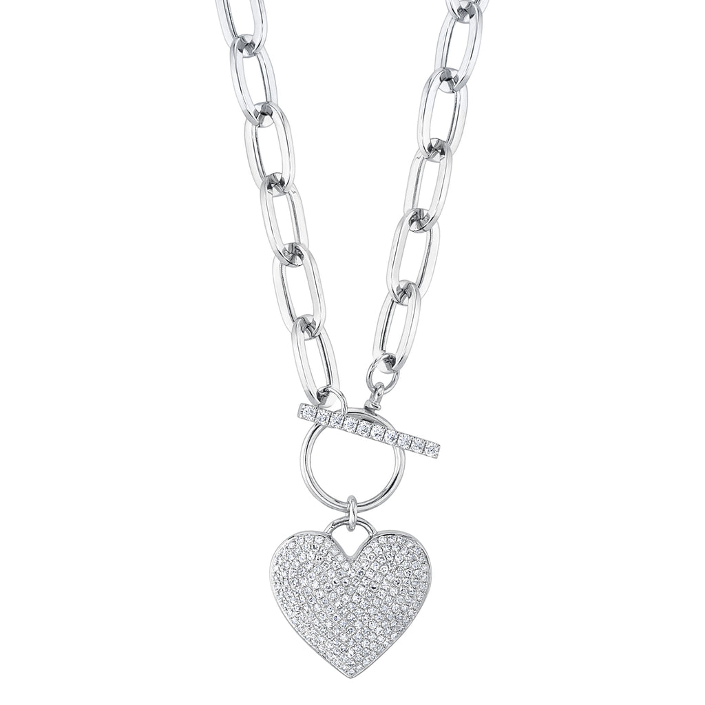 0.50CT 14K W/G DIAMOND PAVE HEART PAPER CLIP LINK NECKLACE