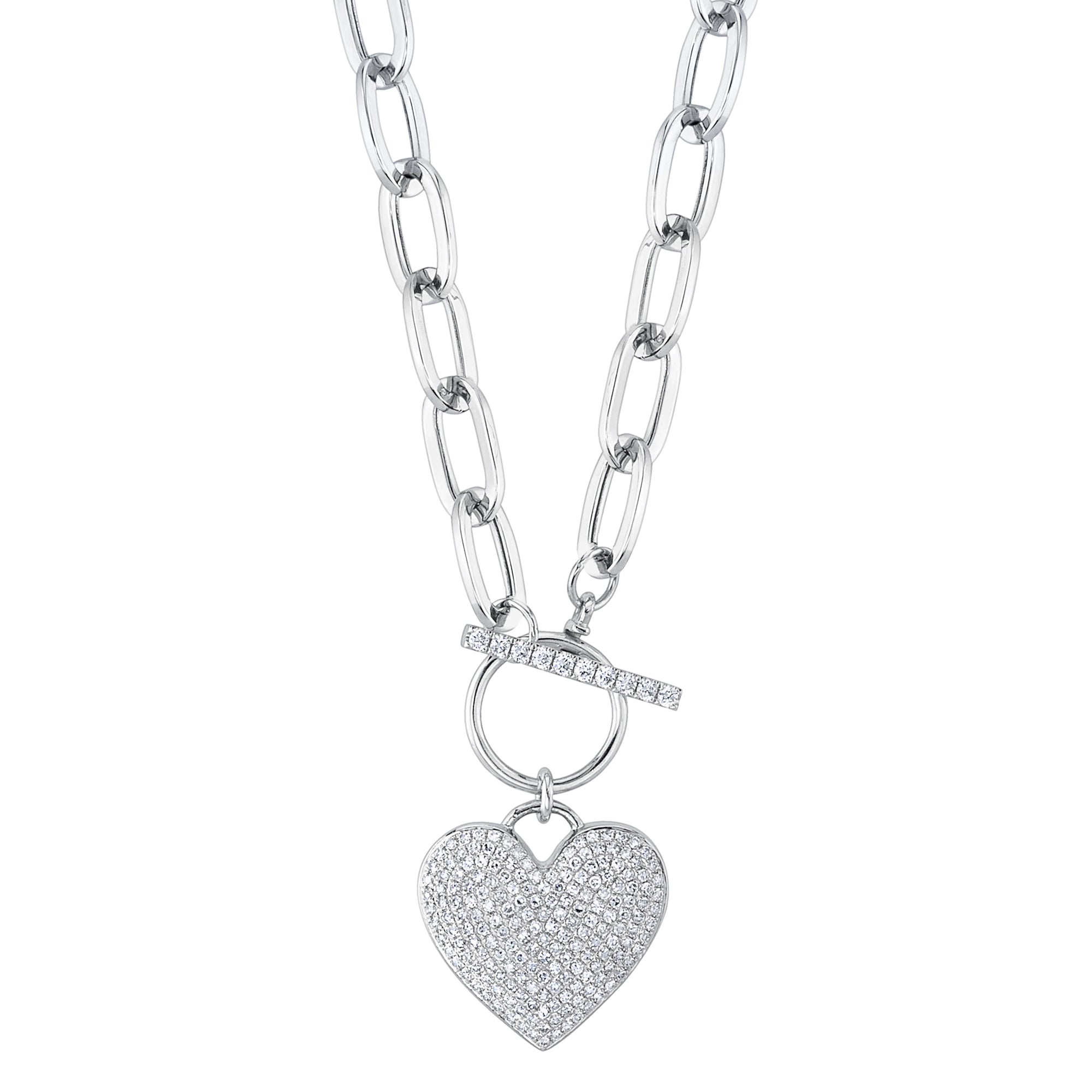 0.50CT 14K W/G DIAMOND PAVE HEART PAPER CLIP LINK NECKLACE