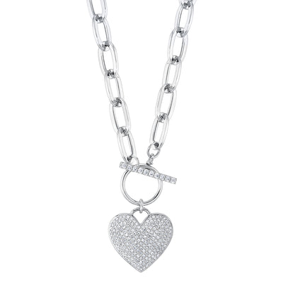 0.50CT 14K W/G DIAMOND PAVE HEART PAPER CLIP LINK NECKLACE