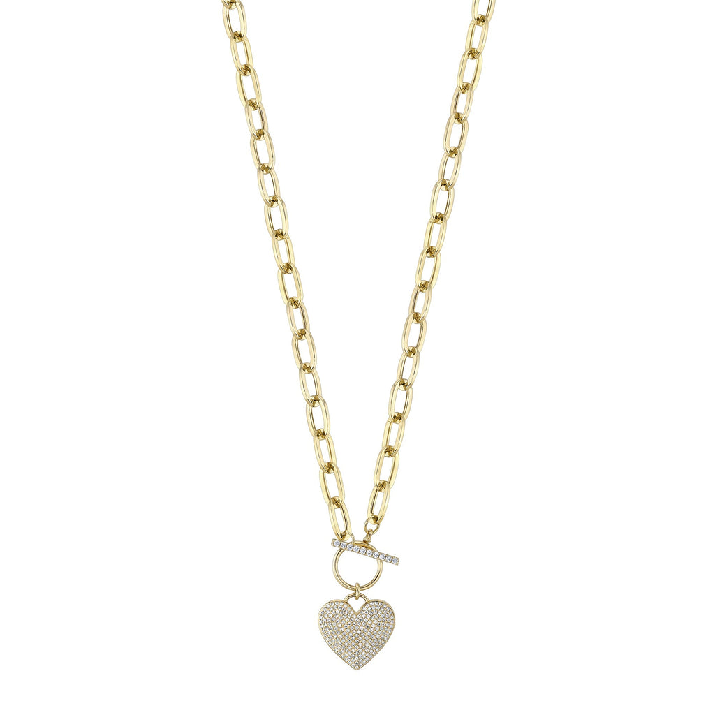 0.50CT 14K Y/G DIAMOND PAVE HEART PAPER CLIP LINK NECKLACE