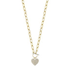 0.50CT 14K Y/G DIAMOND PAVE HEART PAPER CLIP LINK NECKLACE