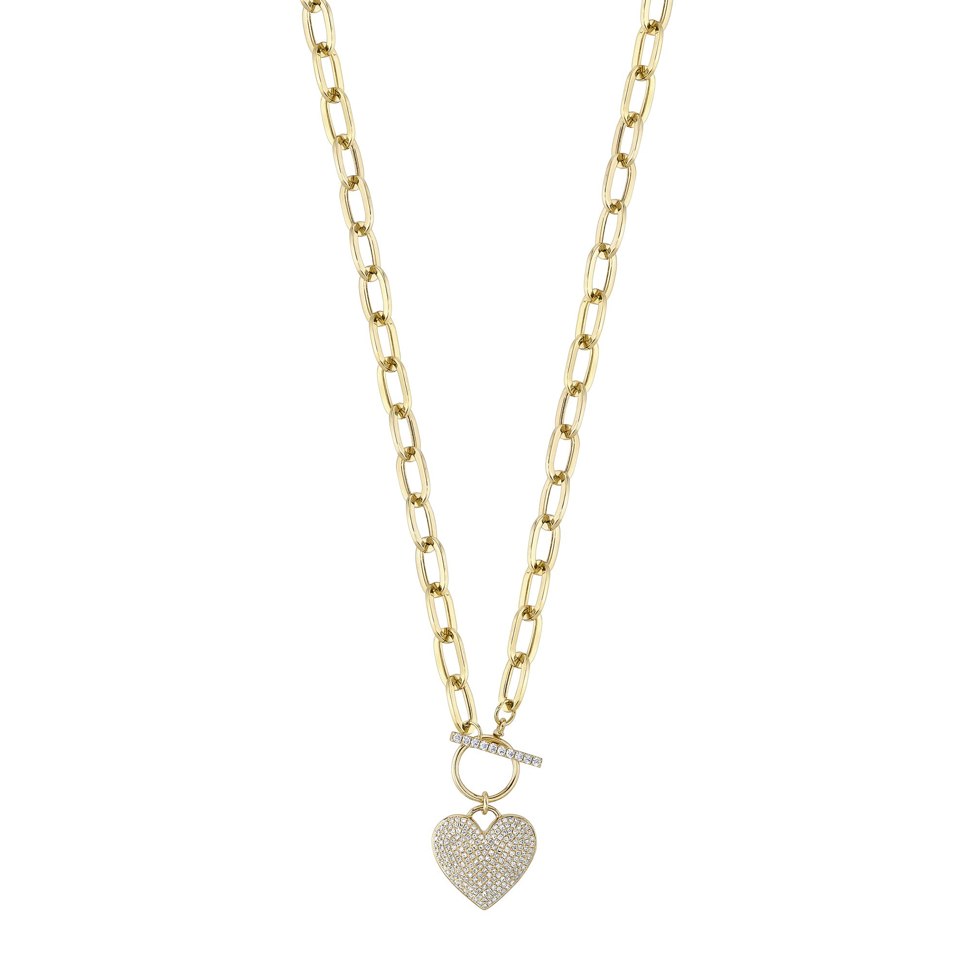 0.50CT 14K Y/G DIAMOND PAVE HEART PAPER CLIP LINK NECKLACE