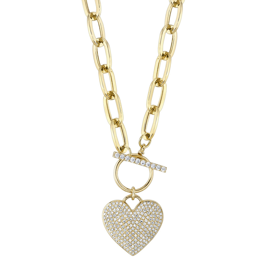 0.50CT 14K Y/G DIAMOND PAVE HEART PAPER CLIP LINK NECKLACE