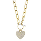 0.50CT 14K Y/G DIAMOND PAVE HEART PAPER CLIP LINK NECKLACE