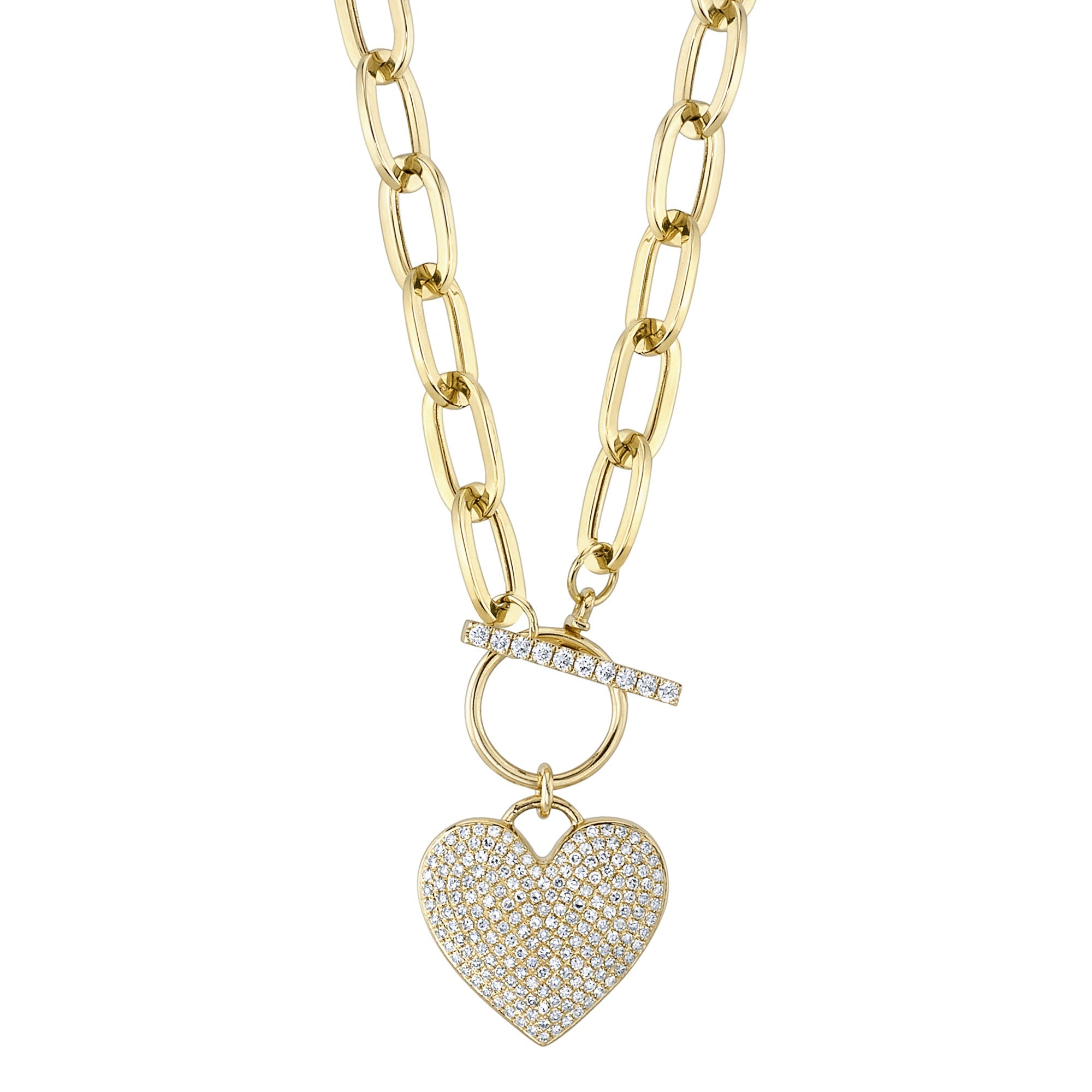 0.50CT 14K Y/G DIAMOND PAVE HEART PAPER CLIP LINK NECKLACE