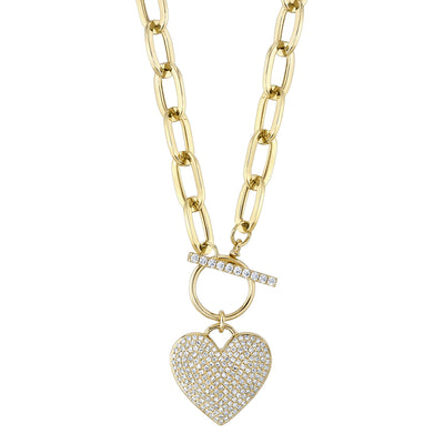 0.50CT 14K Y/G DIAMOND PAVE HEART PAPER CLIP LINK NECKLACE