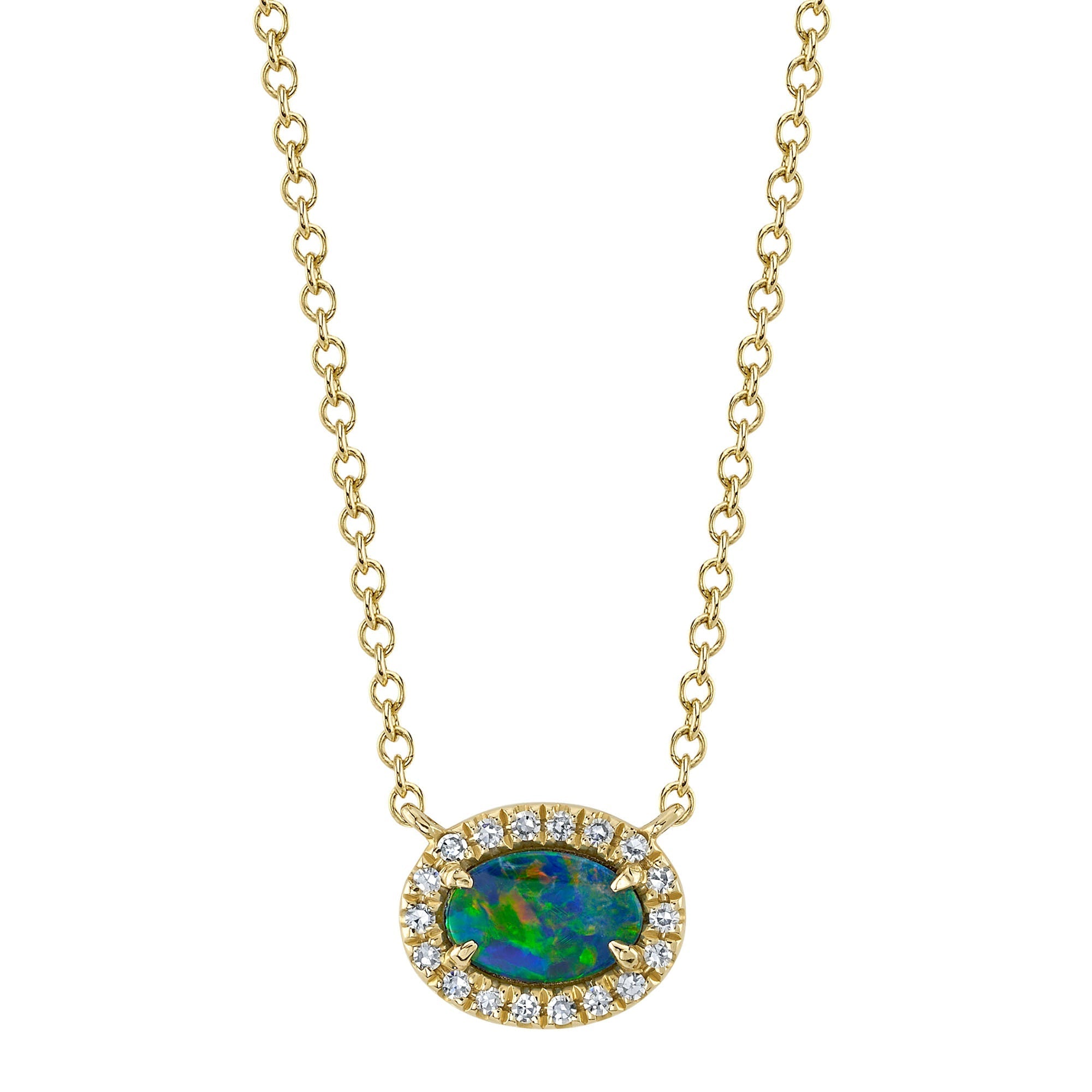0.05CT DIAMOND & 0.33CT OPAL 14K Y/G NECKLACE
