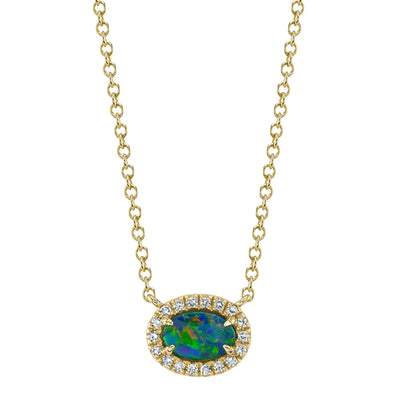0.05CT DIAMOND & 0.33CT OPAL 14K Y/G NECKLACE