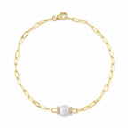 0.07CT 14K Y/G DIAMOND & CULTURED PEARL PAPER CLIP LINK BRACELET