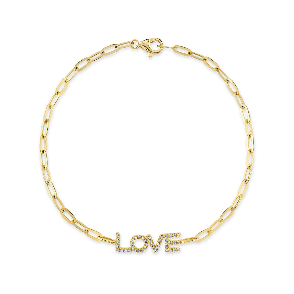 0.12CT 14K Y/G DIAMOND "LOVE" PAPER CLIP LINK BRACELET