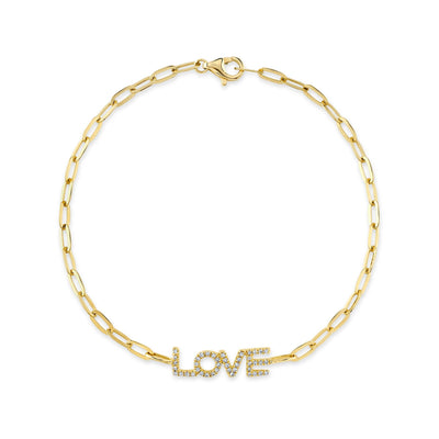 0.12CT 14K Y/G DIAMOND "LOVE" PAPER CLIP LINK BRACELET