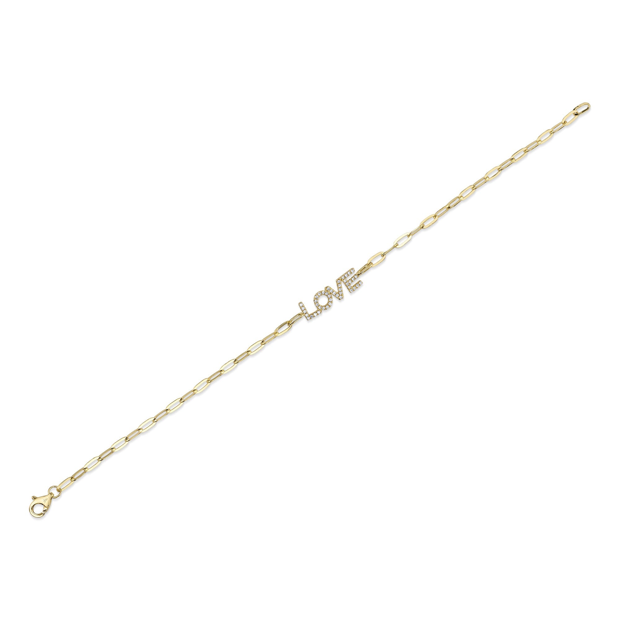 0.12CT 14K Y/G DIAMOND "LOVE" PAPER CLIP LINK BRACELET