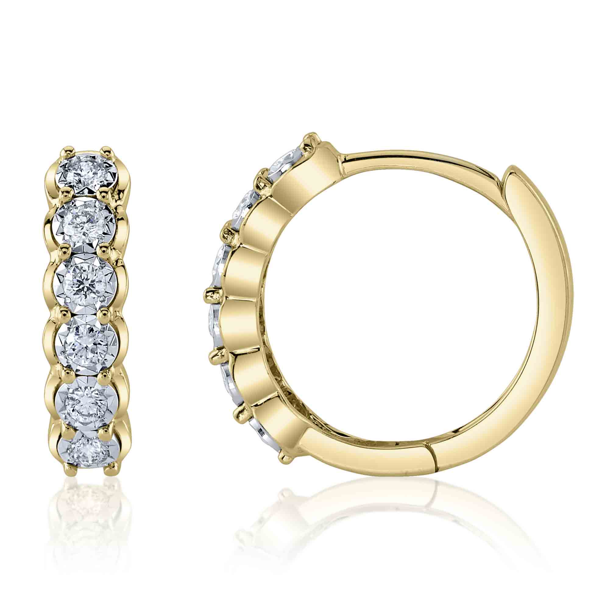 0.23CT 14K Y/G DIAMOND HUGGIE EARRING