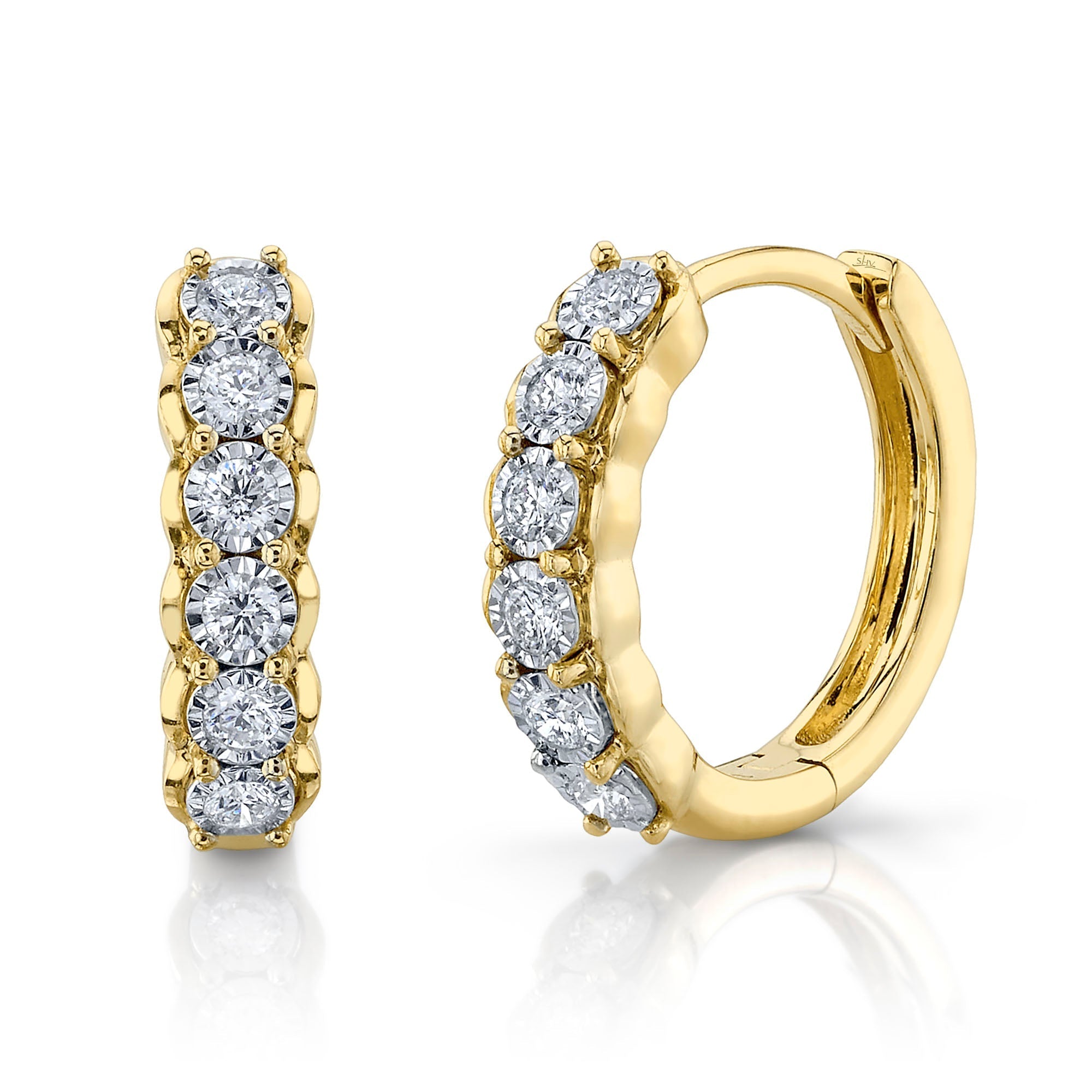 0.23CT 14K Y/G DIAMOND HUGGIE EARRING