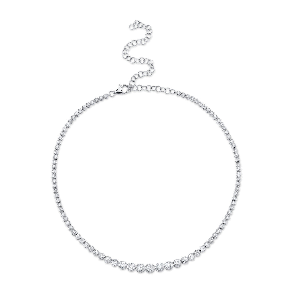 6.75CT 14K W/G DIAMOND CROWN SETTING TENNIS NECKLACE