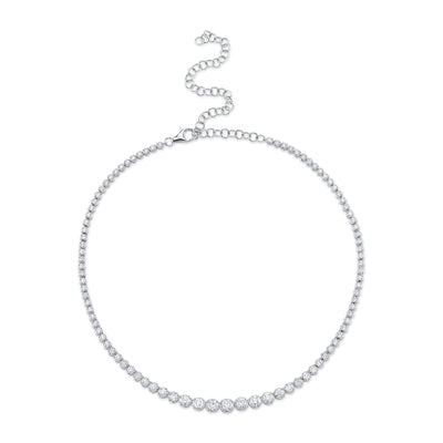 6.75CT 14K W/G DIAMOND CROWN SETTING TENNIS NECKLACE