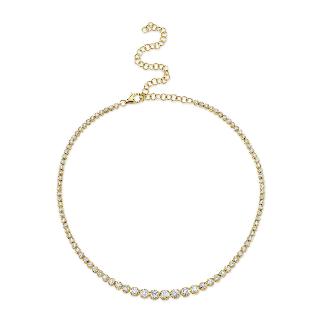 6.75CT 14K Y/G DIAMOND CROWN SETTING TENNIS NECKLACE