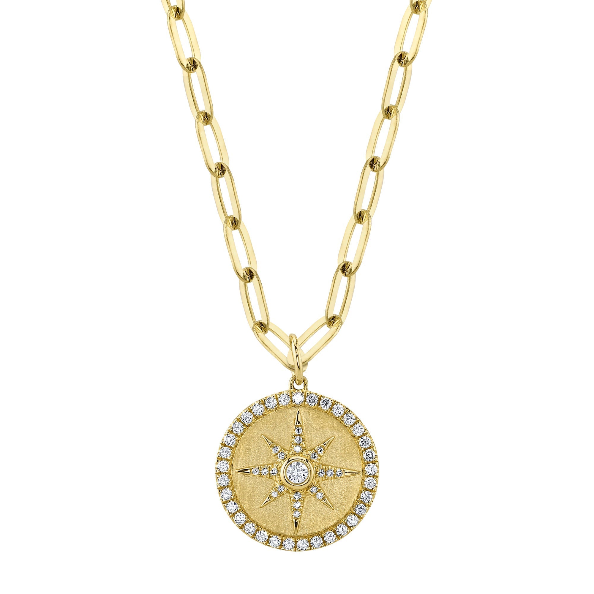 0.43CT 14K Y/G DIAMOND BEZEL STAR PAPER CLIP LINK NECKLACE