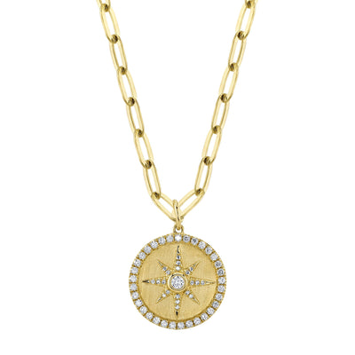 0.43CT 14K Y/G DIAMOND BEZEL STAR PAPER CLIP LINK NECKLACE