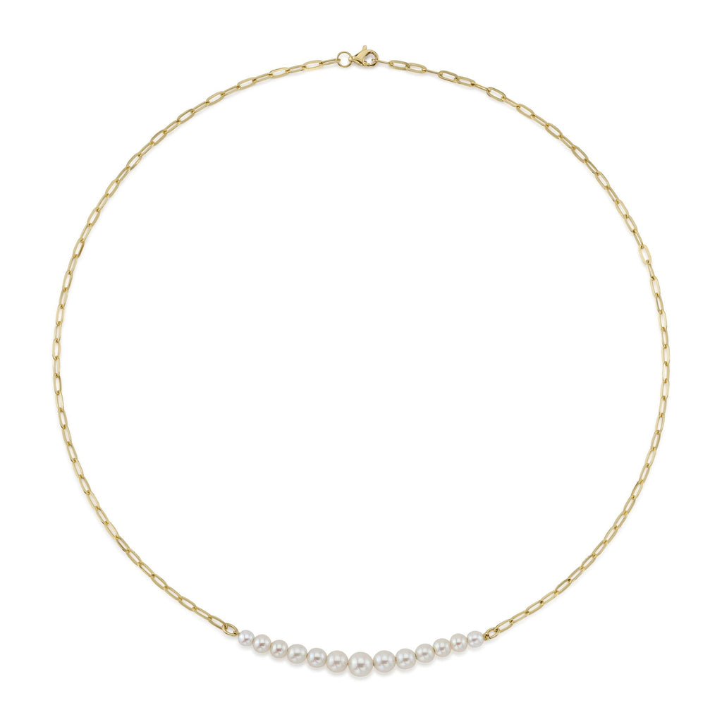 14K Y/G CULTURED PEARL PAPER CLIP LINK NECKLACE