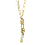 0.12CT DIAMOND & 0.54CT MOTHER OF PEARL 14K Y/G CLOVER PAPER CLIP LINK NECKLACE