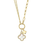 0.12CT DIAMOND & 0.54CT MOTHER OF PEARL 14K Y/G CLOVER PAPER CLIP LINK NECKLACE