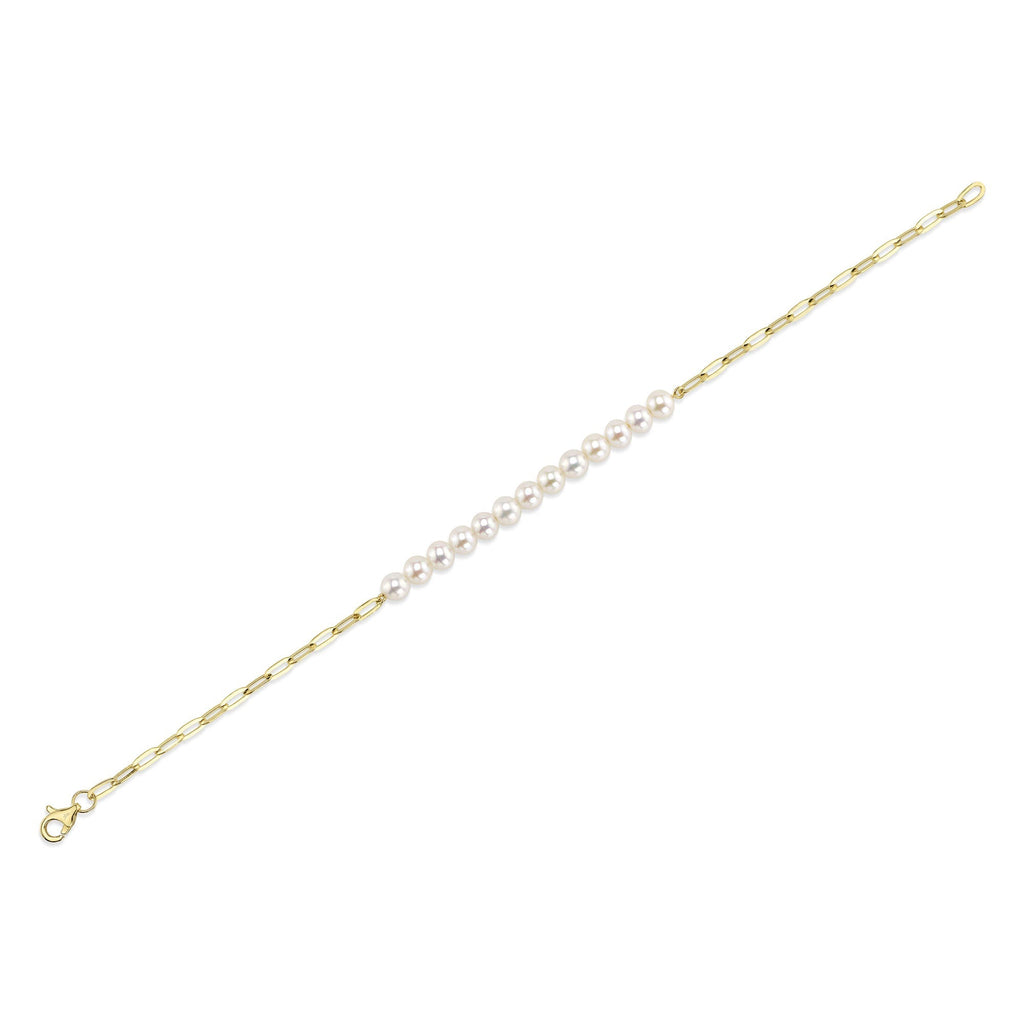 14K Y/G CULTURED PEARL PAPER CLIP LINK BRACELET