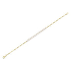 14K Y/G CULTURED PEARL PAPER CLIP LINK BRACELET