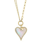 0.20CT DIAMOND & 2.07CT MOTHER OF PEARL 14K Y/G HEART PAPER CLIP LINK NECKLACE