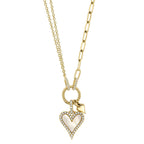 0.13CT DIAMOND & 0.41CT MOTHER OF PEARL 14K Y/G HEART PAPER CLIP LINK NECKLACE