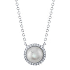 0.08CT 14K W/G DIAMOND & CULTURED PEARL NECKLACE