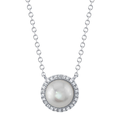 0.08CT 14K W/G DIAMOND & CULTURED PEARL NECKLACE