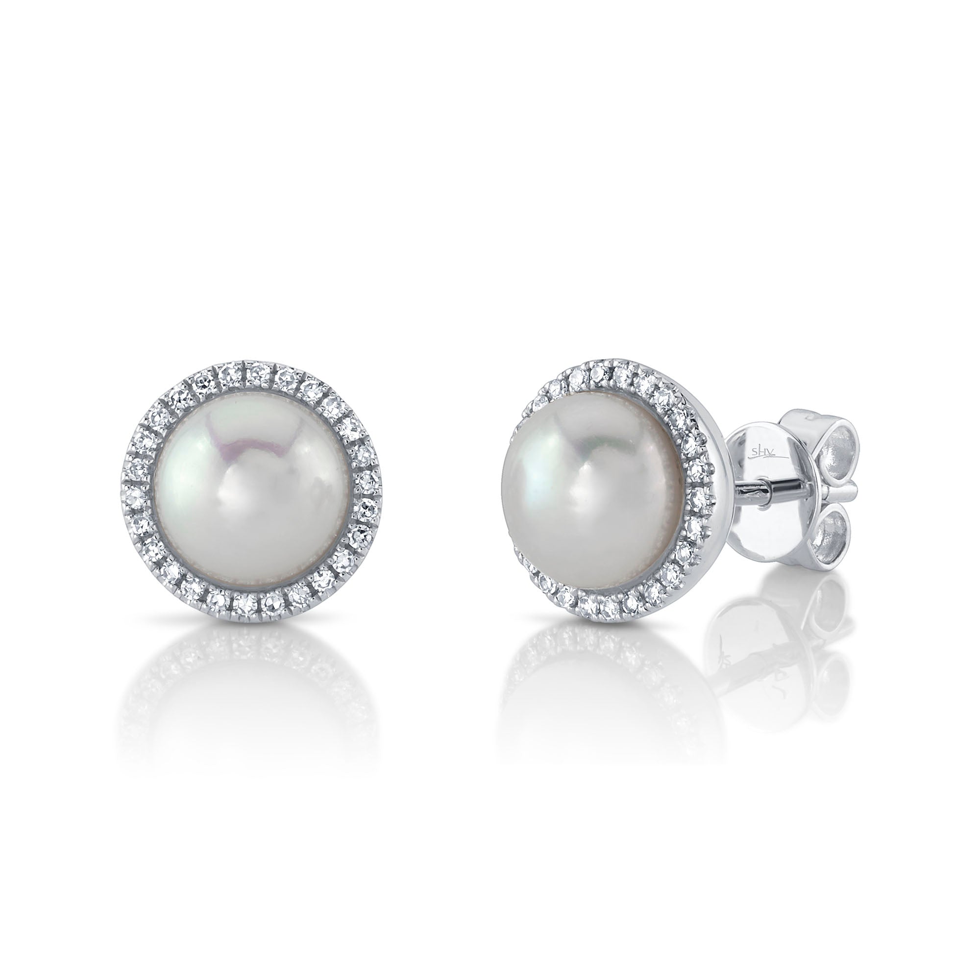 0.16CT 14K W/G DIAMOND & CULTURED PEARL STUD EARRING